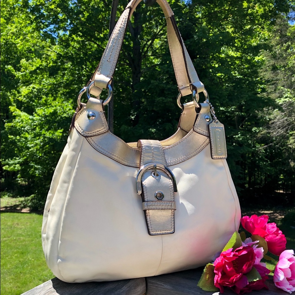 COACH Two-Tone ALL LEATHER 3-Section Lg Bag. WOW!! - Picture 7 of 8